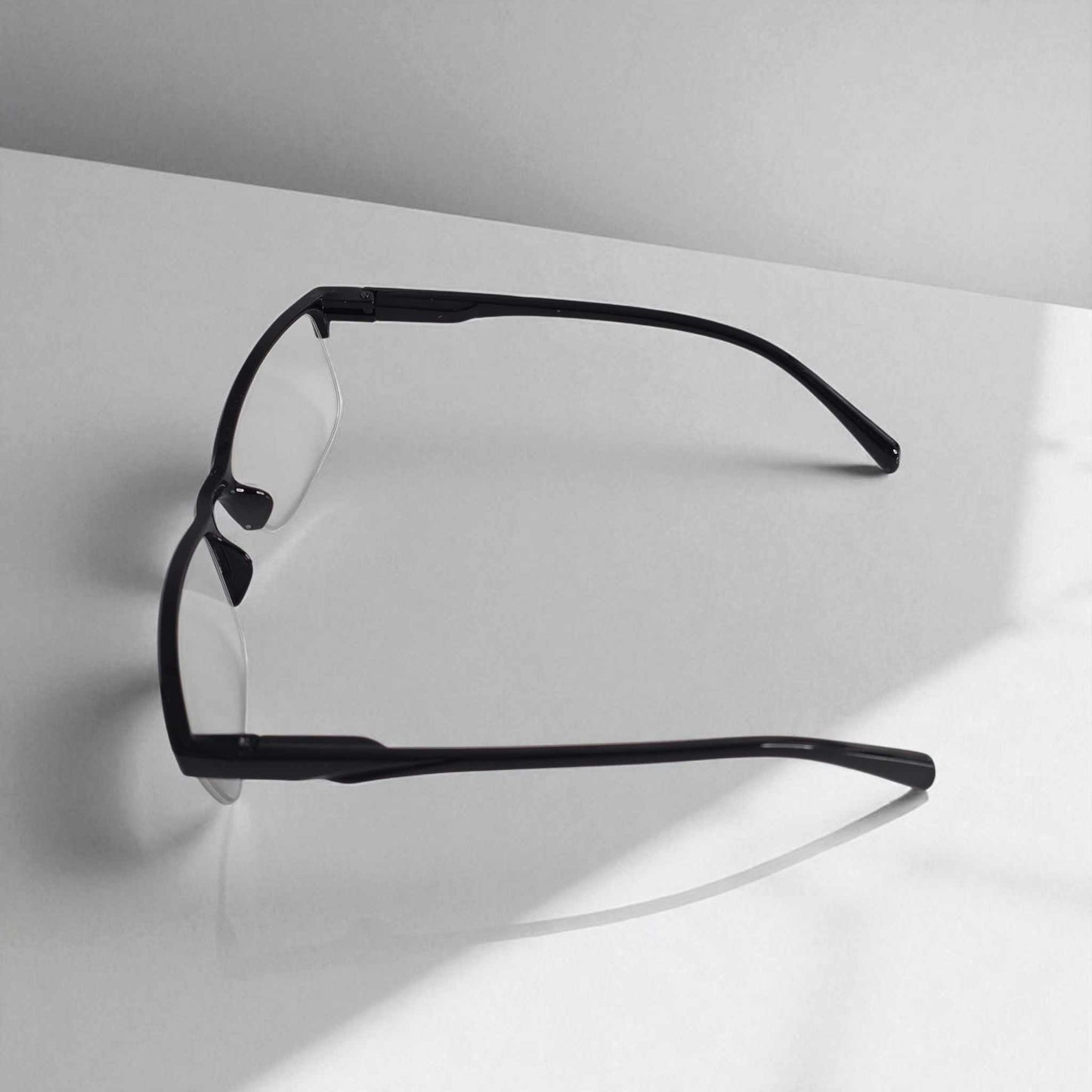 Mens half frame square reading glasses with blue light filter and lightweight black frame for men