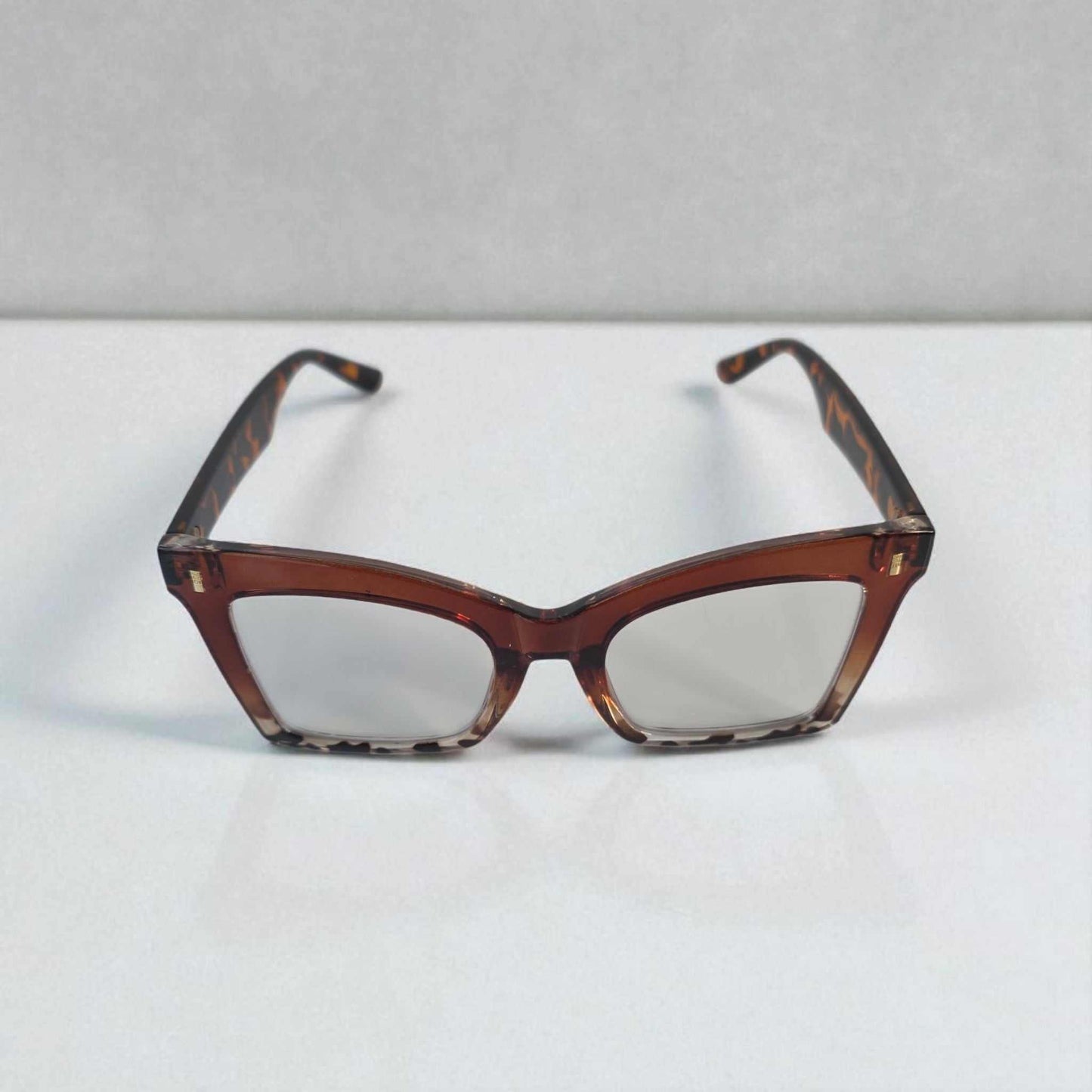 Animal print and tortoiseshell large square reading glasses with blue light filter lenses