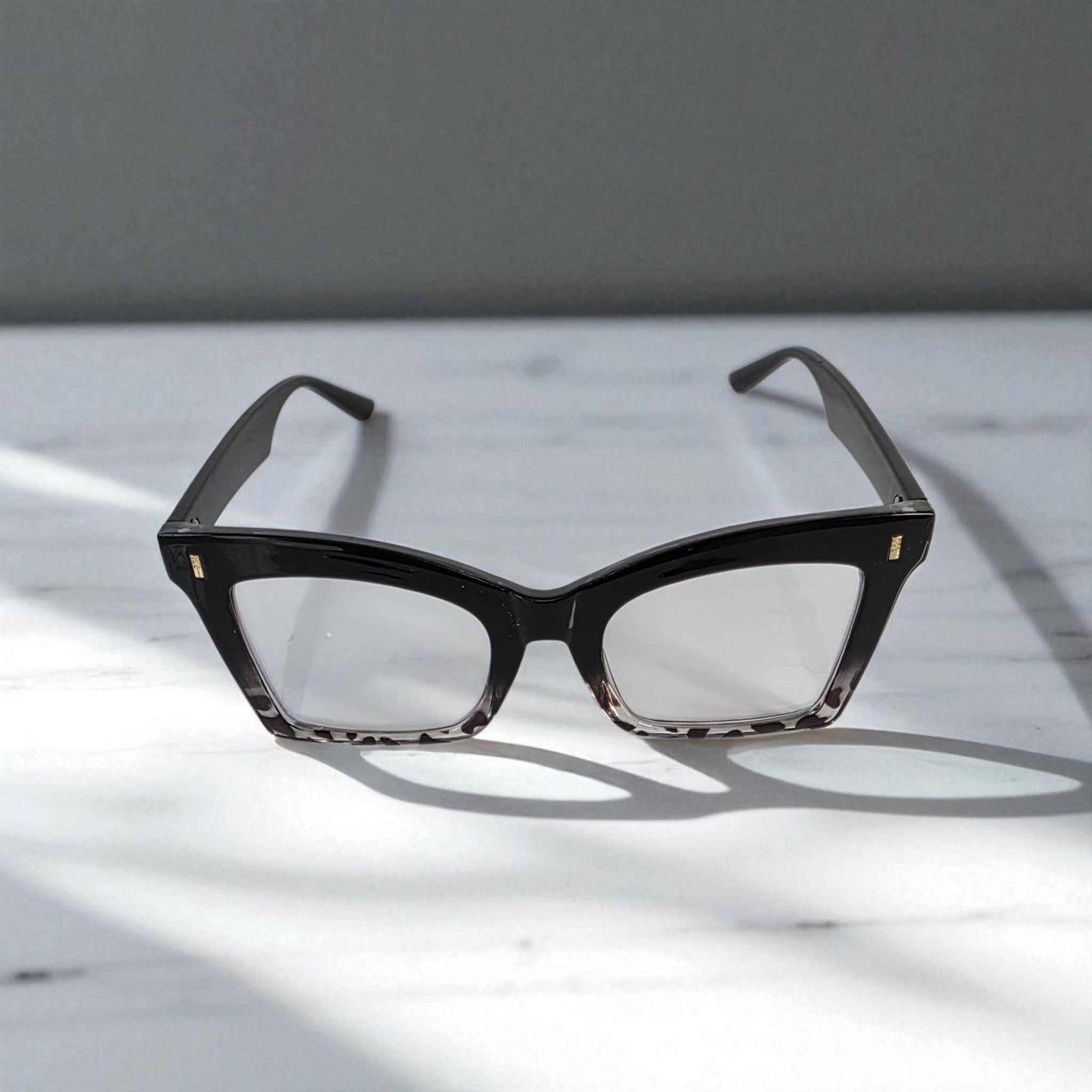Animal print black crystal square reading glasses with blue light filter readers