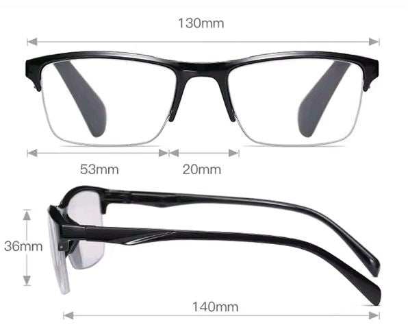 Mens Half Frame square reading glasses with blue light filter and black lightweight half rim design for men