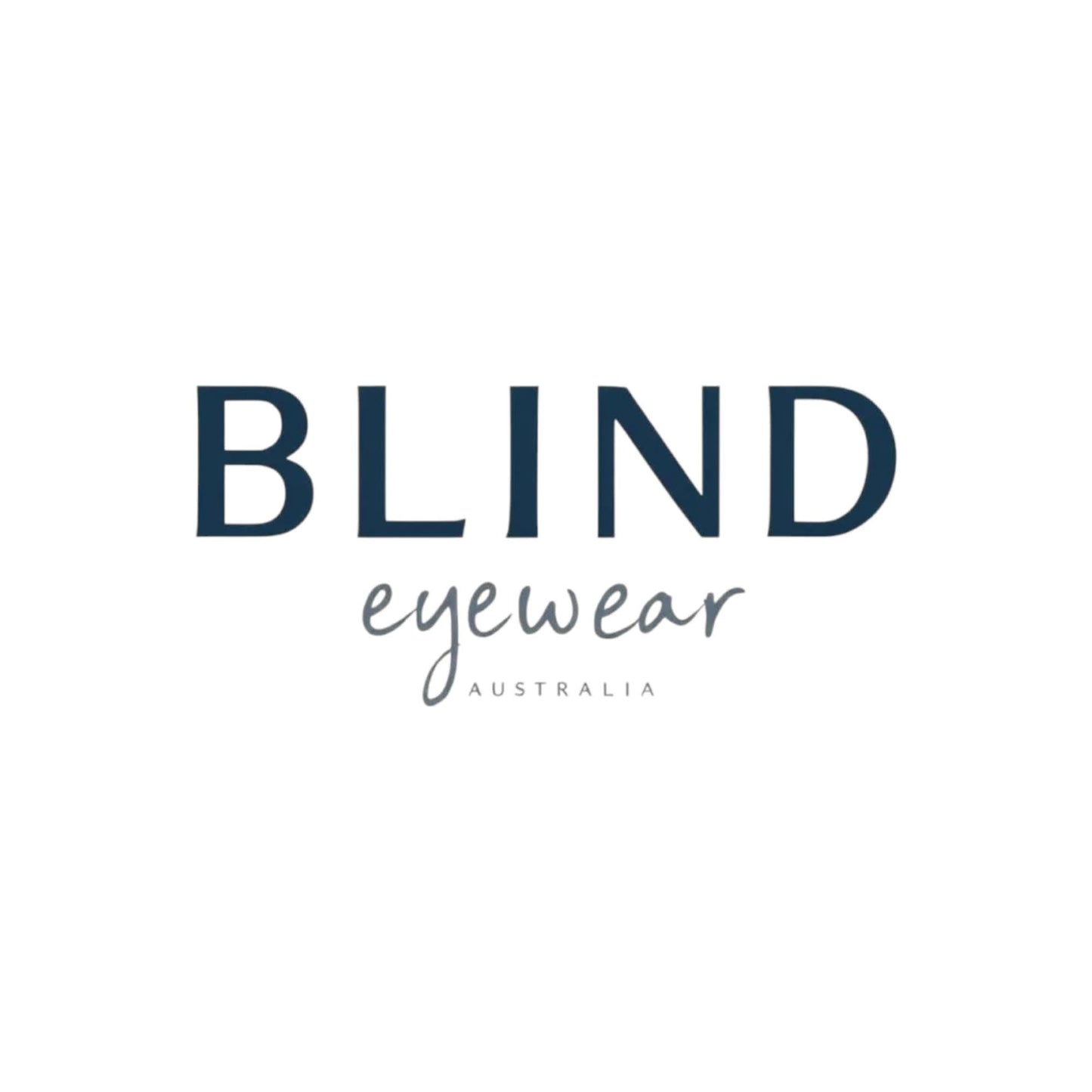 Brand logo of Blind Eyewear Australia in simple black and gray text on white background