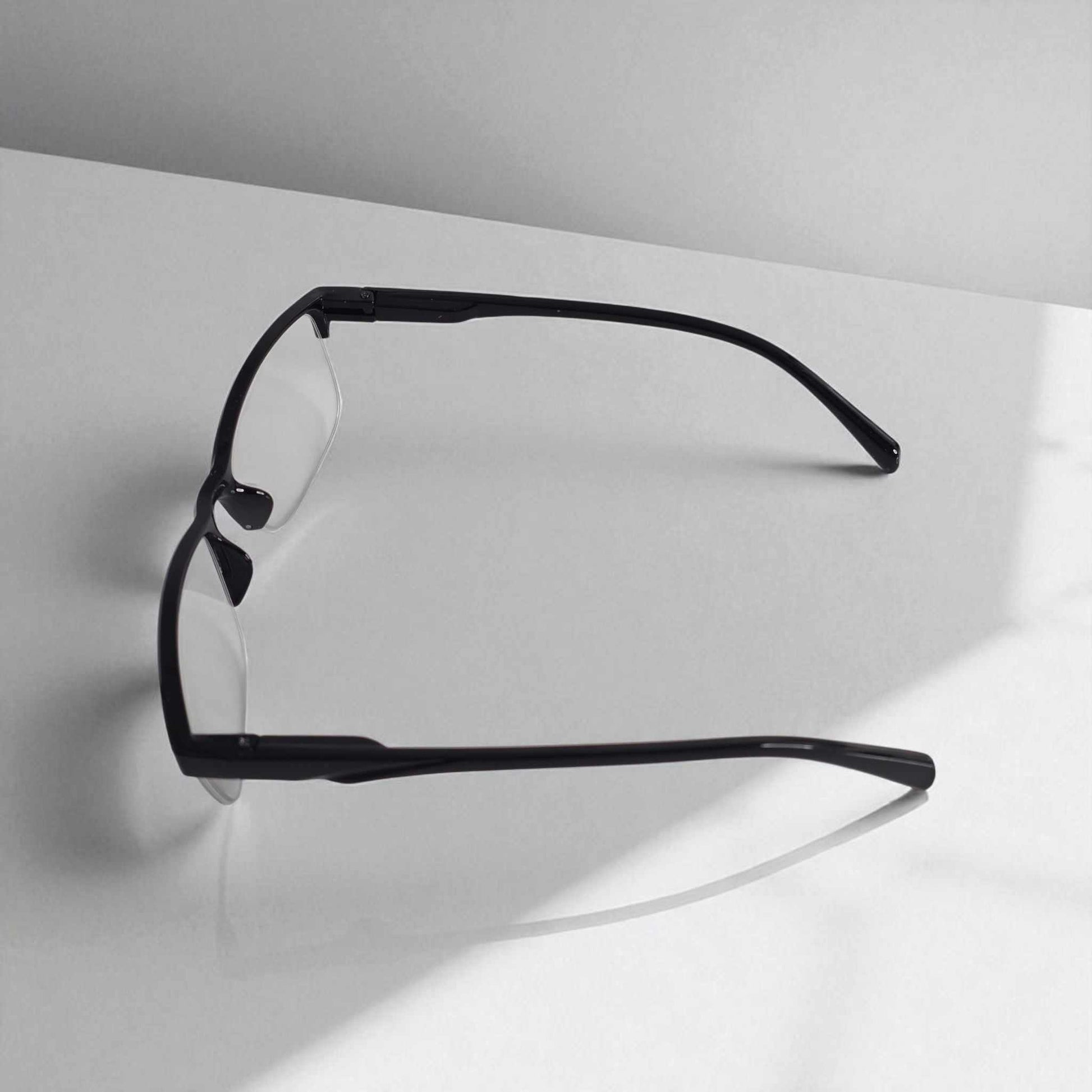 Mens half frame square reading glasses with blue light filter and lightweight black frame for men