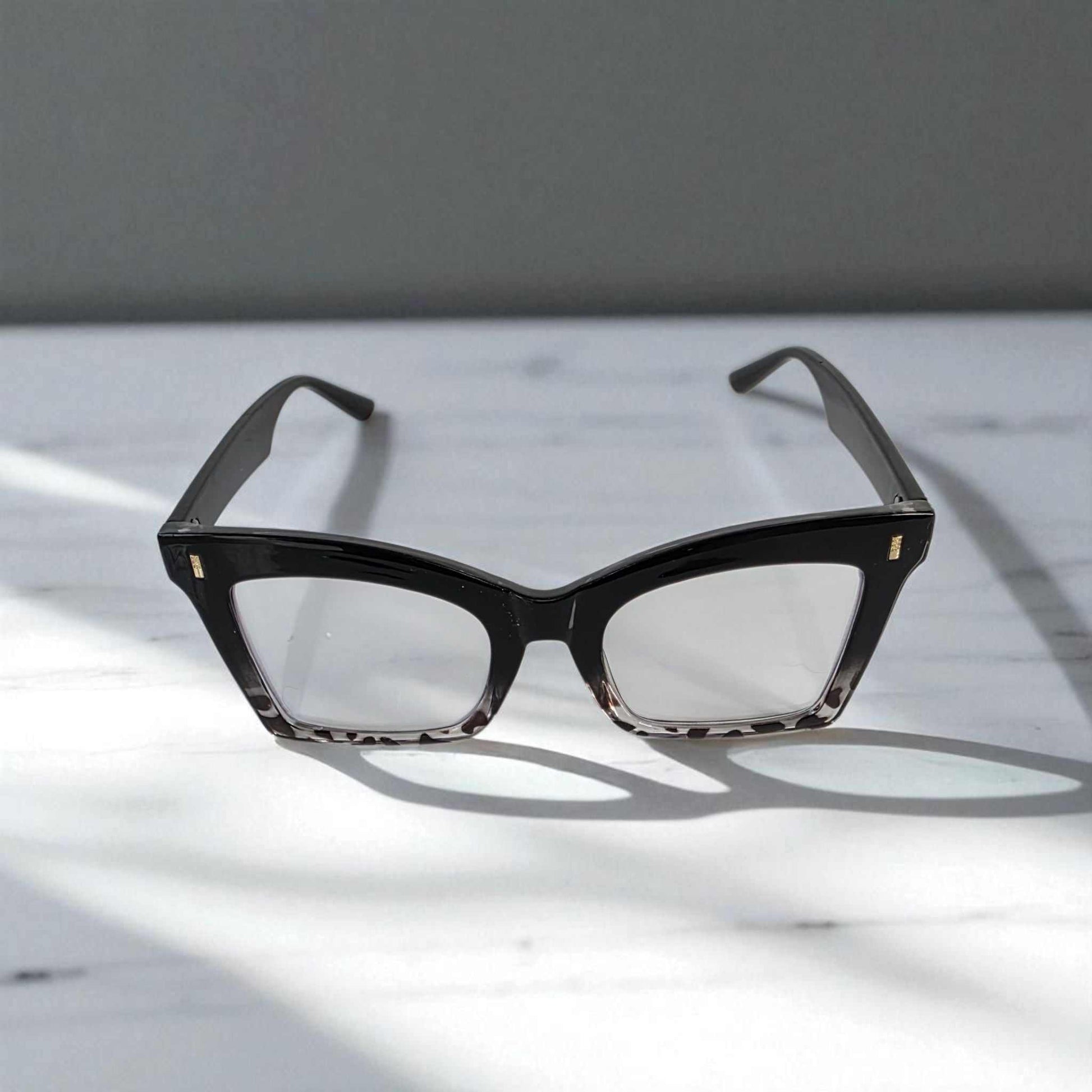 Animal print black crystal square reading glasses with blue light filter readers